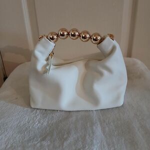 White Tiffany & Fred Lambskin Mini Shoulder Bag with Gold Bead Handle